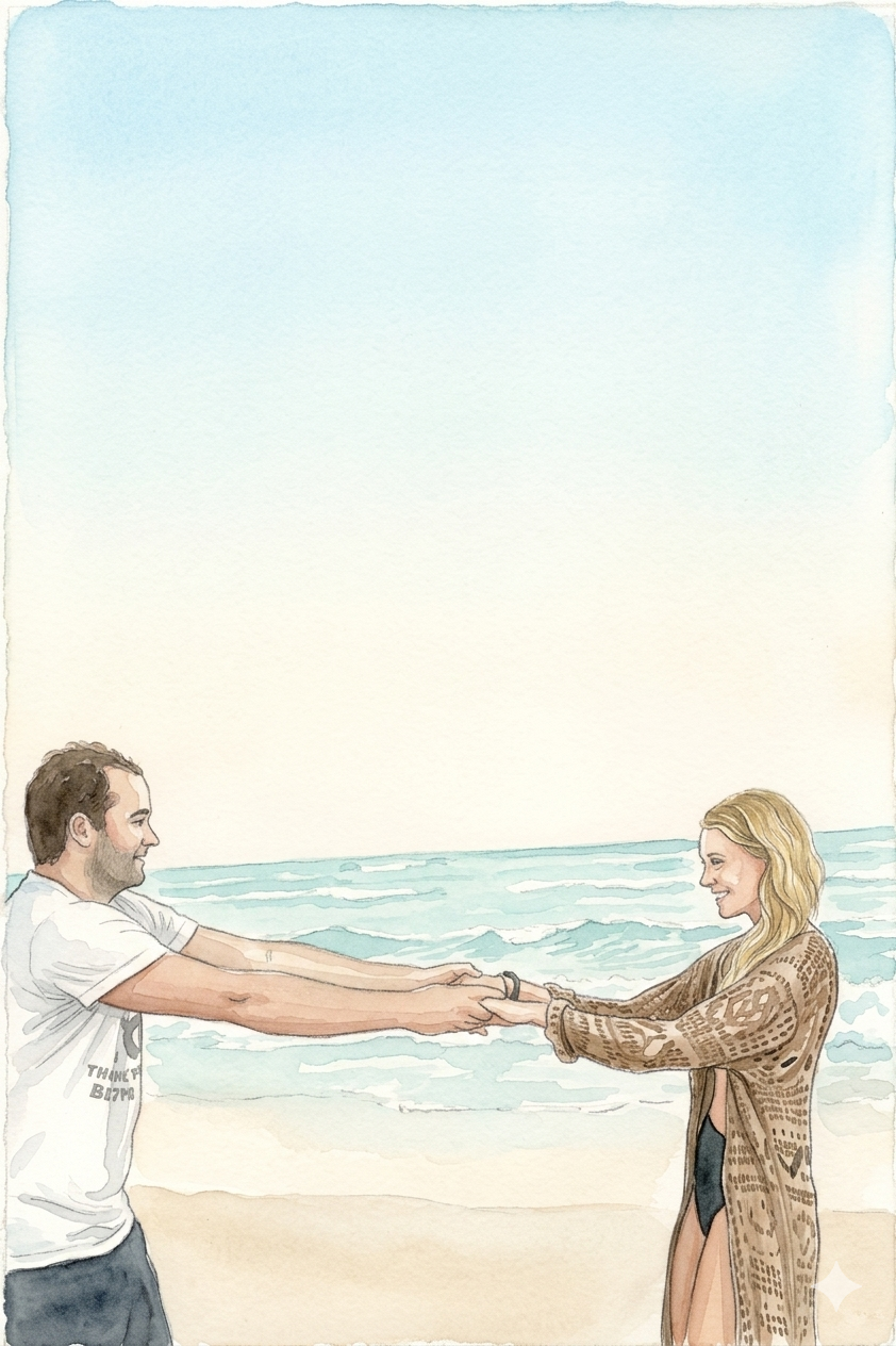 Acuarela de Ine y Galo agarrados de la mano
